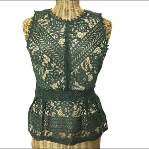 NEW Green & Nude Lace Peplum Top